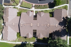 bird's eye view of roof taken with a drone used for roof inspections and assessments
